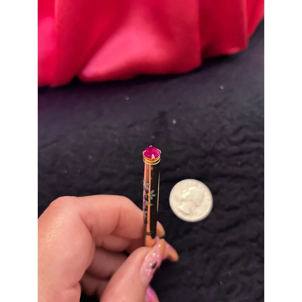 Vintage Mascot Mechanical Pencil Gold Tone Blue Floral Pink Jewel Top 3.25